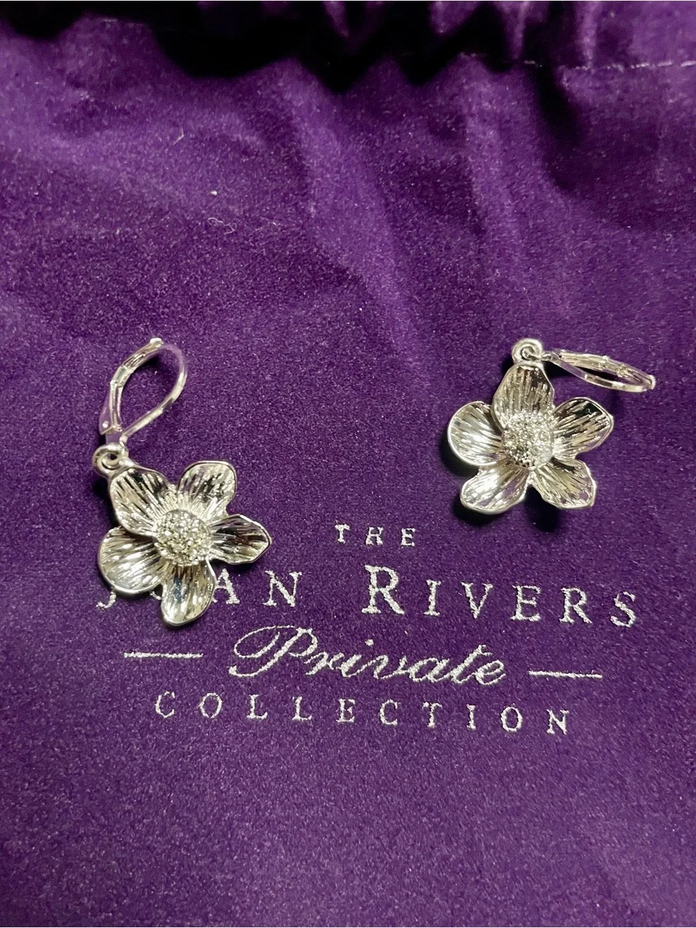 Joan Rivers Sterling Silver Floral Drop Earrings - Silver Flower Dangle